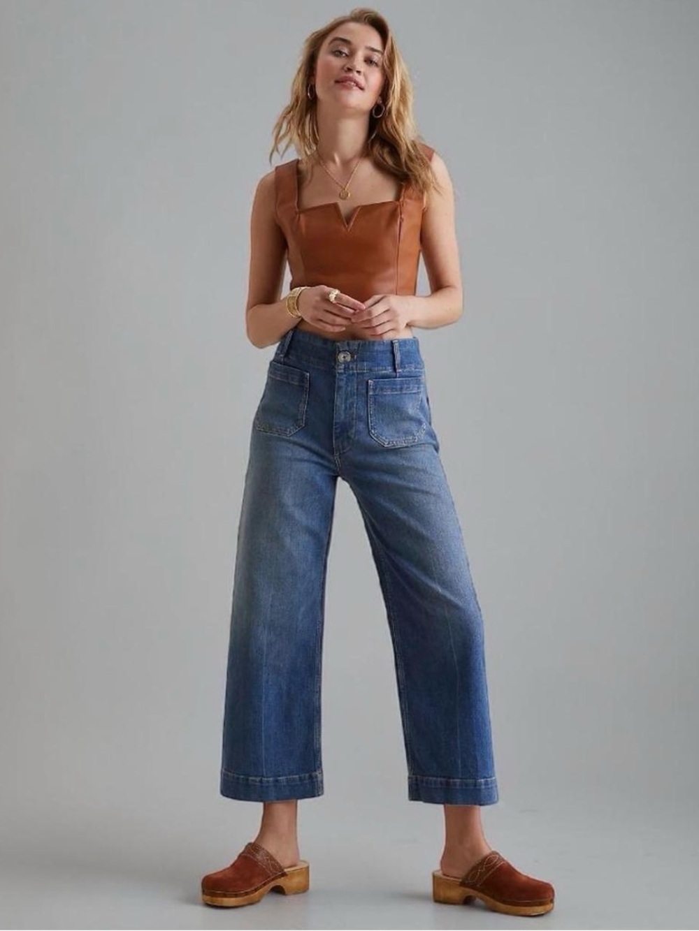 Anthropologie x Pilcro The Skipper High Rise Wide Leg Crop Jeans Sz 29